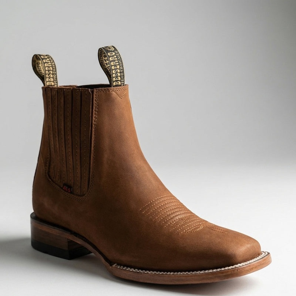 Besserro Brown Nubuck Leather Square-Toe Ankle Boots 38